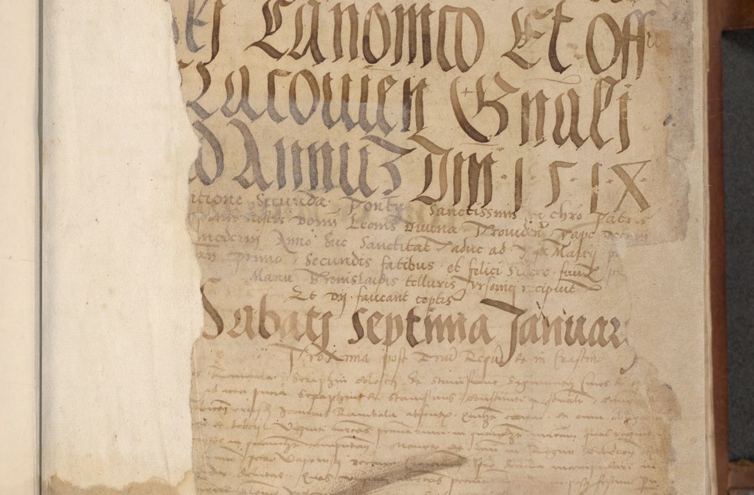 Zdjęcie nr 7 dla obiektu archiwalnego: [Acta] obligationum coram reverendo patre domino Thoma Rosnowsky canonico et offi[ciali C]racoviensi generali [a]d annum Domini 1514, [ind]itione secunda, pontificatus sanctissimi in Christo patris domini nostro domini Leonis divina providencia pape decimi moderni. Anno sue sanctitatis aduc ad 19 Marcii [...] primo secundis fatibus et felici sidere suum per manu Bronislaidis telluris Ursonici recipiunt et dii faveant ceptis