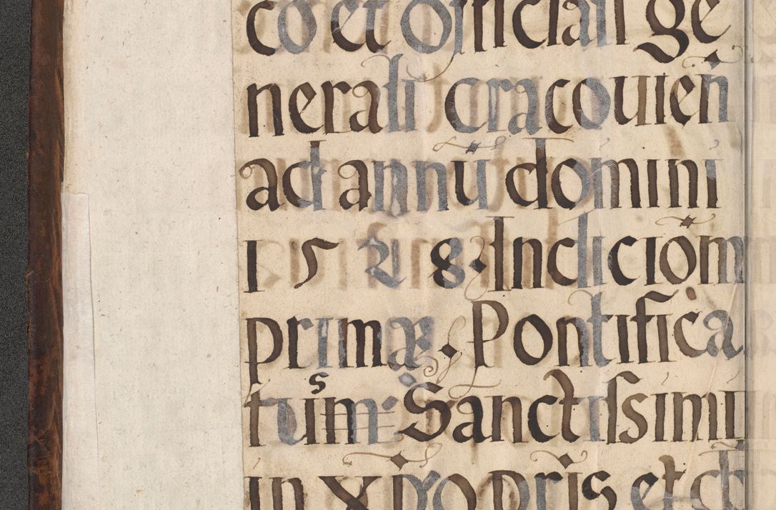 Zdjęcie nr 5 dla obiektu archiwalnego: INRI. Acta actorum, obligacionum et sentenciarum tam interlocutoriarum quam diffinitivarum coram reverendo patre ac egregio viro domino Jacobo Erciss[o]wski decretorum doctorem, canonico et officiali generali Cracoviensi ad annum Domini 1528, indicionem primam, pontificatus sanctissimi in Christo patris et domini domini Clementis divina probidendcia pape seprtimi, annum quintum, per Stanislaum de Mordi legalem consistorii notarium omine felici inchoantur