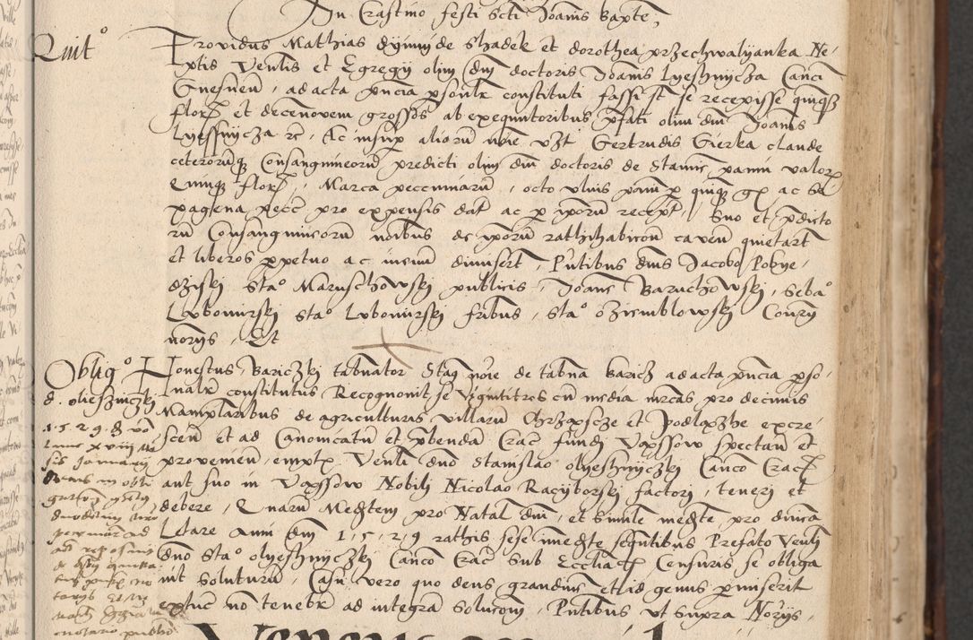 Zdjęcie nr 195 dla obiektu archiwalnego: INRI. Acta actorum, obligacionum et sentenciarum tam interlocutoriarum quam diffinitivarum coram reverendo patre ac egregio viro domino Jacobo Erciss[o]wski decretorum doctorem, canonico et officiali generali Cracoviensi ad annum Domini 1528, indicionem primam, pontificatus sanctissimi in Christo patris et domini domini Clementis divina probidendcia pape seprtimi, annum quintum, per Stanislaum de Mordi legalem consistorii notarium omine felici inchoantur