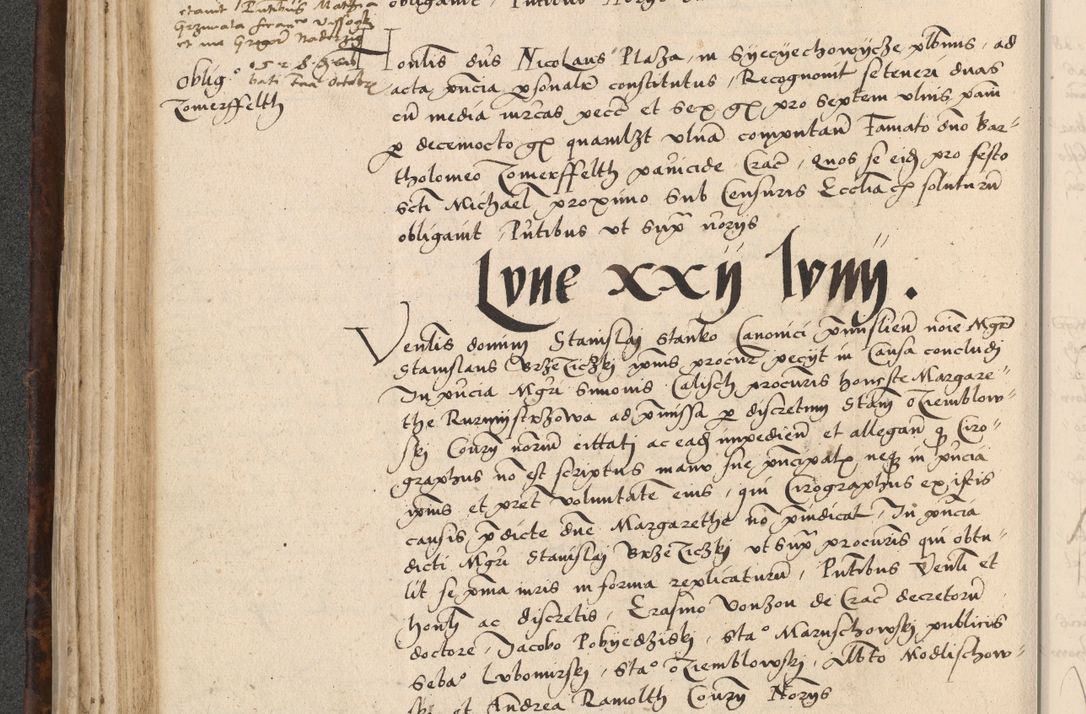 Zdjęcie nr 190 dla obiektu archiwalnego: INRI. Acta actorum, obligacionum et sentenciarum tam interlocutoriarum quam diffinitivarum coram reverendo patre ac egregio viro domino Jacobo Erciss[o]wski decretorum doctorem, canonico et officiali generali Cracoviensi ad annum Domini 1528, indicionem primam, pontificatus sanctissimi in Christo patris et domini domini Clementis divina probidendcia pape seprtimi, annum quintum, per Stanislaum de Mordi legalem consistorii notarium omine felici inchoantur