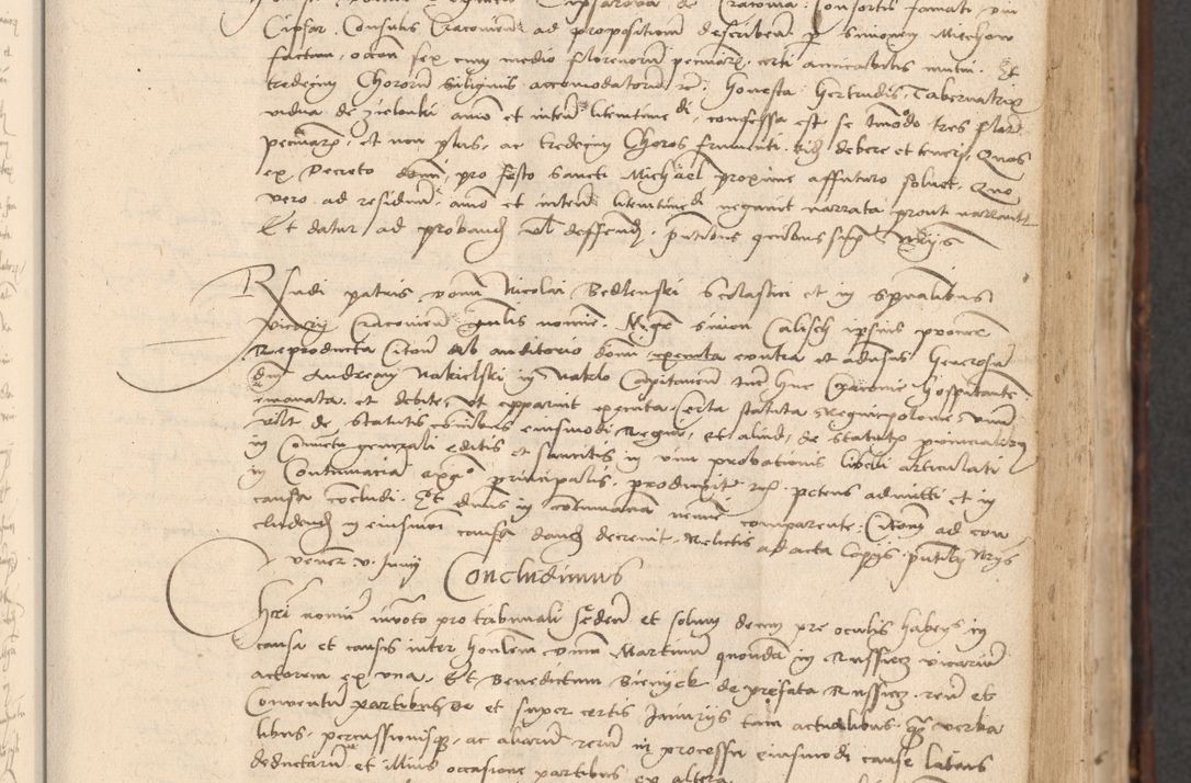 Zdjęcie nr 165 dla obiektu archiwalnego: INRI. Acta actorum, obligacionum et sentenciarum tam interlocutoriarum quam diffinitivarum coram reverendo patre ac egregio viro domino Jacobo Erciss[o]wski decretorum doctorem, canonico et officiali generali Cracoviensi ad annum Domini 1528, indicionem primam, pontificatus sanctissimi in Christo patris et domini domini Clementis divina probidendcia pape seprtimi, annum quintum, per Stanislaum de Mordi legalem consistorii notarium omine felici inchoantur