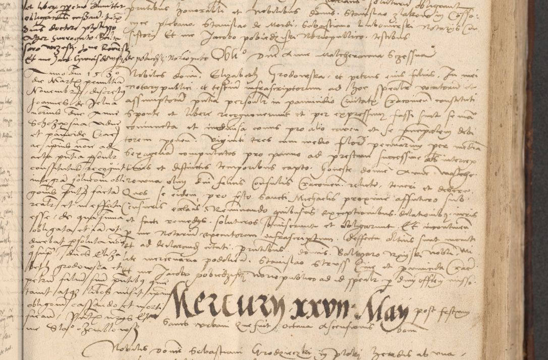 Zdjęcie nr 153 dla obiektu archiwalnego: INRI. Acta actorum, obligacionum et sentenciarum tam interlocutoriarum quam diffinitivarum coram reverendo patre ac egregio viro domino Jacobo Erciss[o]wski decretorum doctorem, canonico et officiali generali Cracoviensi ad annum Domini 1528, indicionem primam, pontificatus sanctissimi in Christo patris et domini domini Clementis divina probidendcia pape seprtimi, annum quintum, per Stanislaum de Mordi legalem consistorii notarium omine felici inchoantur