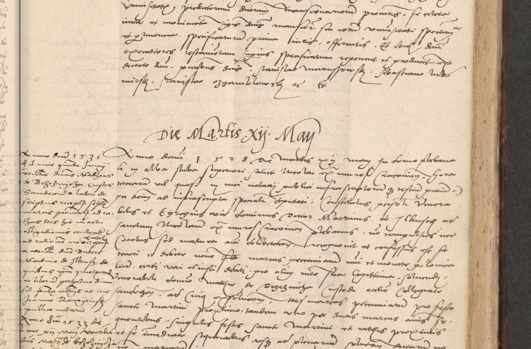 Zdjęcie nr 135 dla obiektu archiwalnego: INRI. Acta actorum, obligacionum et sentenciarum tam interlocutoriarum quam diffinitivarum coram reverendo patre ac egregio viro domino Jacobo Erciss[o]wski decretorum doctorem, canonico et officiali generali Cracoviensi ad annum Domini 1528, indicionem primam, pontificatus sanctissimi in Christo patris et domini domini Clementis divina probidendcia pape seprtimi, annum quintum, per Stanislaum de Mordi legalem consistorii notarium omine felici inchoantur