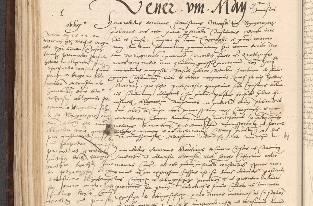 Zdjęcie nr 128 dla obiektu archiwalnego: INRI. Acta actorum, obligacionum et sentenciarum tam interlocutoriarum quam diffinitivarum coram reverendo patre ac egregio viro domino Jacobo Erciss[o]wski decretorum doctorem, canonico et officiali generali Cracoviensi ad annum Domini 1528, indicionem primam, pontificatus sanctissimi in Christo patris et domini domini Clementis divina probidendcia pape seprtimi, annum quintum, per Stanislaum de Mordi legalem consistorii notarium omine felici inchoantur