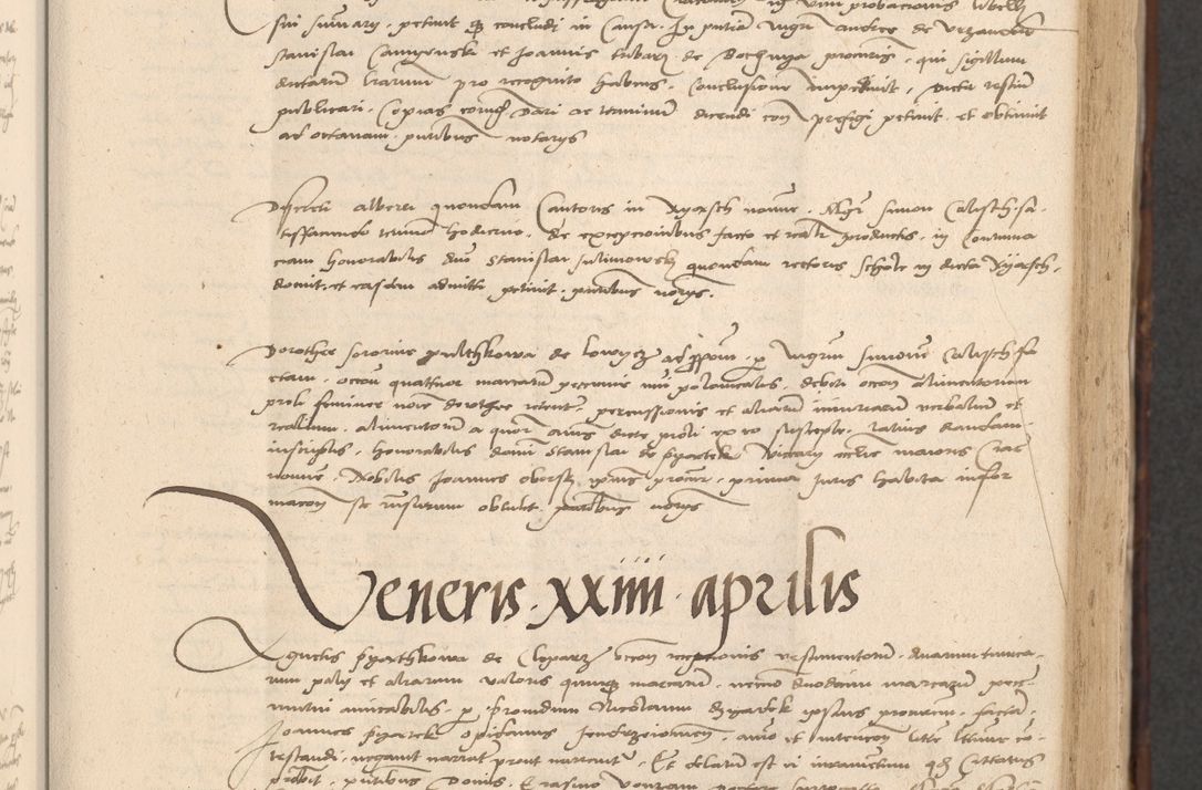 Zdjęcie nr 113 dla obiektu archiwalnego: INRI. Acta actorum, obligacionum et sentenciarum tam interlocutoriarum quam diffinitivarum coram reverendo patre ac egregio viro domino Jacobo Erciss[o]wski decretorum doctorem, canonico et officiali generali Cracoviensi ad annum Domini 1528, indicionem primam, pontificatus sanctissimi in Christo patris et domini domini Clementis divina probidendcia pape seprtimi, annum quintum, per Stanislaum de Mordi legalem consistorii notarium omine felici inchoantur