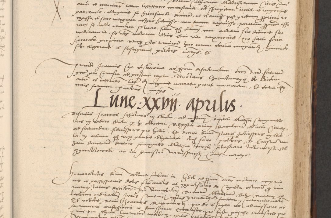 Zdjęcie nr 115 dla obiektu archiwalnego: INRI. Acta actorum, obligacionum et sentenciarum tam interlocutoriarum quam diffinitivarum coram reverendo patre ac egregio viro domino Jacobo Erciss[o]wski decretorum doctorem, canonico et officiali generali Cracoviensi ad annum Domini 1528, indicionem primam, pontificatus sanctissimi in Christo patris et domini domini Clementis divina probidendcia pape seprtimi, annum quintum, per Stanislaum de Mordi legalem consistorii notarium omine felici inchoantur