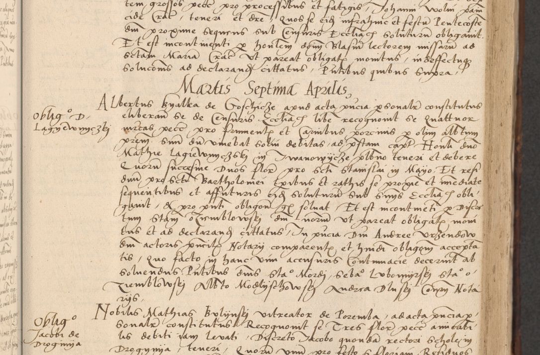 Zdjęcie nr 103 dla obiektu archiwalnego: INRI. Acta actorum, obligacionum et sentenciarum tam interlocutoriarum quam diffinitivarum coram reverendo patre ac egregio viro domino Jacobo Erciss[o]wski decretorum doctorem, canonico et officiali generali Cracoviensi ad annum Domini 1528, indicionem primam, pontificatus sanctissimi in Christo patris et domini domini Clementis divina probidendcia pape seprtimi, annum quintum, per Stanislaum de Mordi legalem consistorii notarium omine felici inchoantur