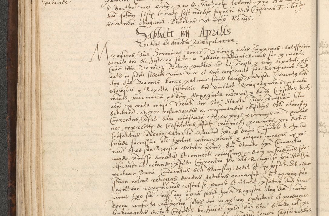 Zdjęcie nr 100 dla obiektu archiwalnego: INRI. Acta actorum, obligacionum et sentenciarum tam interlocutoriarum quam diffinitivarum coram reverendo patre ac egregio viro domino Jacobo Erciss[o]wski decretorum doctorem, canonico et officiali generali Cracoviensi ad annum Domini 1528, indicionem primam, pontificatus sanctissimi in Christo patris et domini domini Clementis divina probidendcia pape seprtimi, annum quintum, per Stanislaum de Mordi legalem consistorii notarium omine felici inchoantur