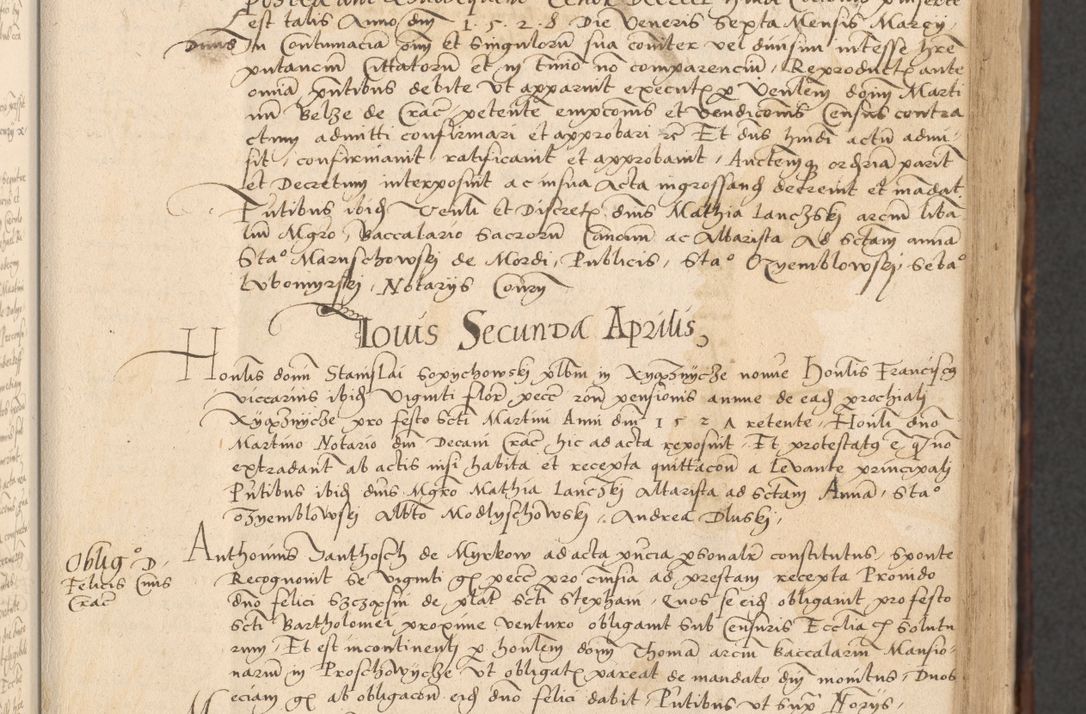 Zdjęcie nr 95 dla obiektu archiwalnego: INRI. Acta actorum, obligacionum et sentenciarum tam interlocutoriarum quam diffinitivarum coram reverendo patre ac egregio viro domino Jacobo Erciss[o]wski decretorum doctorem, canonico et officiali generali Cracoviensi ad annum Domini 1528, indicionem primam, pontificatus sanctissimi in Christo patris et domini domini Clementis divina probidendcia pape seprtimi, annum quintum, per Stanislaum de Mordi legalem consistorii notarium omine felici inchoantur