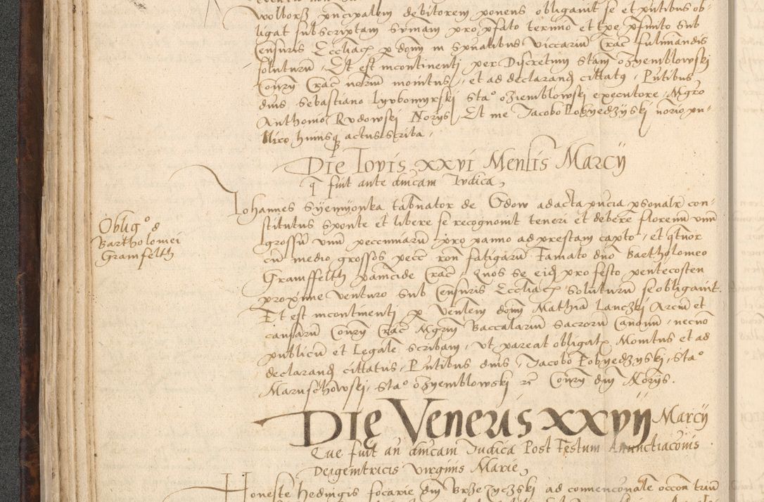 Zdjęcie nr 80 dla obiektu archiwalnego: INRI. Acta actorum, obligacionum et sentenciarum tam interlocutoriarum quam diffinitivarum coram reverendo patre ac egregio viro domino Jacobo Erciss[o]wski decretorum doctorem, canonico et officiali generali Cracoviensi ad annum Domini 1528, indicionem primam, pontificatus sanctissimi in Christo patris et domini domini Clementis divina probidendcia pape seprtimi, annum quintum, per Stanislaum de Mordi legalem consistorii notarium omine felici inchoantur