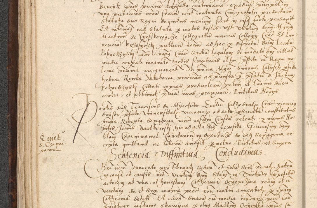 Zdjęcie nr 74 dla obiektu archiwalnego: INRI. Acta actorum, obligacionum et sentenciarum tam interlocutoriarum quam diffinitivarum coram reverendo patre ac egregio viro domino Jacobo Erciss[o]wski decretorum doctorem, canonico et officiali generali Cracoviensi ad annum Domini 1528, indicionem primam, pontificatus sanctissimi in Christo patris et domini domini Clementis divina probidendcia pape seprtimi, annum quintum, per Stanislaum de Mordi legalem consistorii notarium omine felici inchoantur