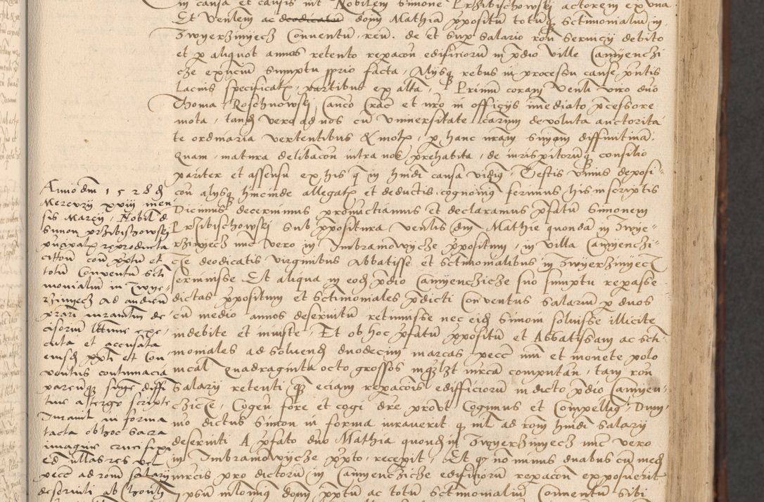 Zdjęcie nr 71 dla obiektu archiwalnego: INRI. Acta actorum, obligacionum et sentenciarum tam interlocutoriarum quam diffinitivarum coram reverendo patre ac egregio viro domino Jacobo Erciss[o]wski decretorum doctorem, canonico et officiali generali Cracoviensi ad annum Domini 1528, indicionem primam, pontificatus sanctissimi in Christo patris et domini domini Clementis divina probidendcia pape seprtimi, annum quintum, per Stanislaum de Mordi legalem consistorii notarium omine felici inchoantur