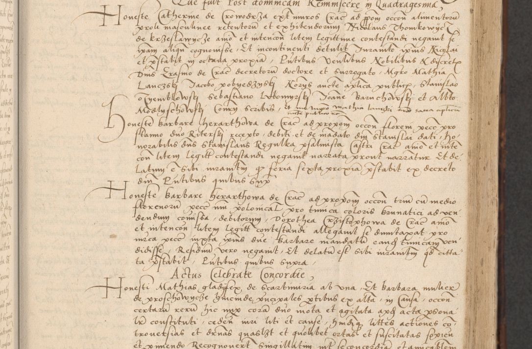 Zdjęcie nr 63 dla obiektu archiwalnego: INRI. Acta actorum, obligacionum et sentenciarum tam interlocutoriarum quam diffinitivarum coram reverendo patre ac egregio viro domino Jacobo Erciss[o]wski decretorum doctorem, canonico et officiali generali Cracoviensi ad annum Domini 1528, indicionem primam, pontificatus sanctissimi in Christo patris et domini domini Clementis divina probidendcia pape seprtimi, annum quintum, per Stanislaum de Mordi legalem consistorii notarium omine felici inchoantur