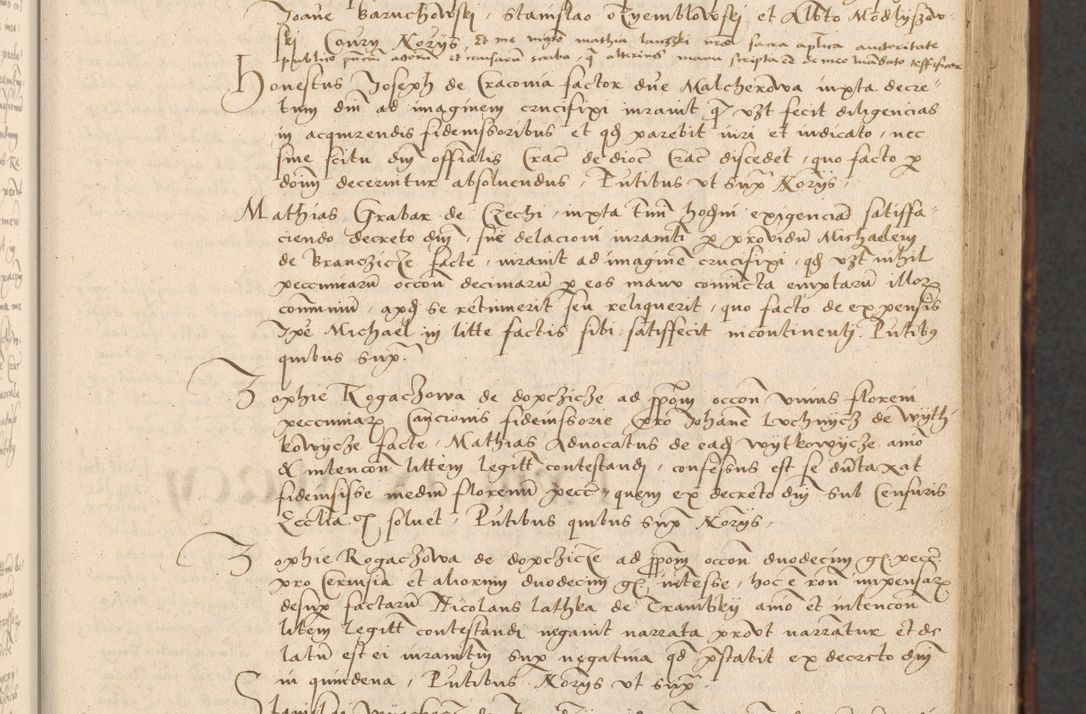 Zdjęcie nr 57 dla obiektu archiwalnego: INRI. Acta actorum, obligacionum et sentenciarum tam interlocutoriarum quam diffinitivarum coram reverendo patre ac egregio viro domino Jacobo Erciss[o]wski decretorum doctorem, canonico et officiali generali Cracoviensi ad annum Domini 1528, indicionem primam, pontificatus sanctissimi in Christo patris et domini domini Clementis divina probidendcia pape seprtimi, annum quintum, per Stanislaum de Mordi legalem consistorii notarium omine felici inchoantur