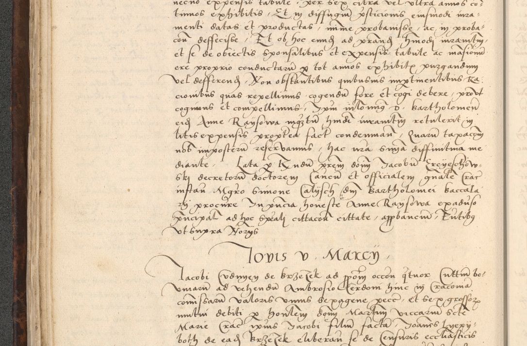 Zdjęcie nr 56 dla obiektu archiwalnego: INRI. Acta actorum, obligacionum et sentenciarum tam interlocutoriarum quam diffinitivarum coram reverendo patre ac egregio viro domino Jacobo Erciss[o]wski decretorum doctorem, canonico et officiali generali Cracoviensi ad annum Domini 1528, indicionem primam, pontificatus sanctissimi in Christo patris et domini domini Clementis divina probidendcia pape seprtimi, annum quintum, per Stanislaum de Mordi legalem consistorii notarium omine felici inchoantur