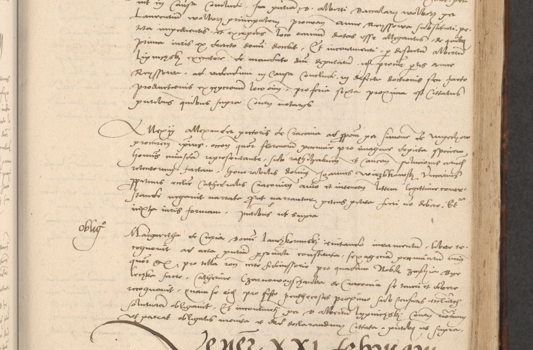 Zdjęcie nr 47 dla obiektu archiwalnego: INRI. Acta actorum, obligacionum et sentenciarum tam interlocutoriarum quam diffinitivarum coram reverendo patre ac egregio viro domino Jacobo Erciss[o]wski decretorum doctorem, canonico et officiali generali Cracoviensi ad annum Domini 1528, indicionem primam, pontificatus sanctissimi in Christo patris et domini domini Clementis divina probidendcia pape seprtimi, annum quintum, per Stanislaum de Mordi legalem consistorii notarium omine felici inchoantur