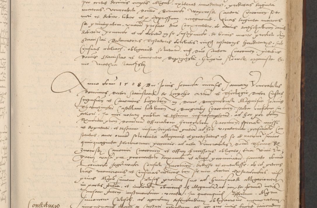 Zdjęcie nr 27 dla obiektu archiwalnego: INRI. Acta actorum, obligacionum et sentenciarum tam interlocutoriarum quam diffinitivarum coram reverendo patre ac egregio viro domino Jacobo Erciss[o]wski decretorum doctorem, canonico et officiali generali Cracoviensi ad annum Domini 1528, indicionem primam, pontificatus sanctissimi in Christo patris et domini domini Clementis divina probidendcia pape seprtimi, annum quintum, per Stanislaum de Mordi legalem consistorii notarium omine felici inchoantur