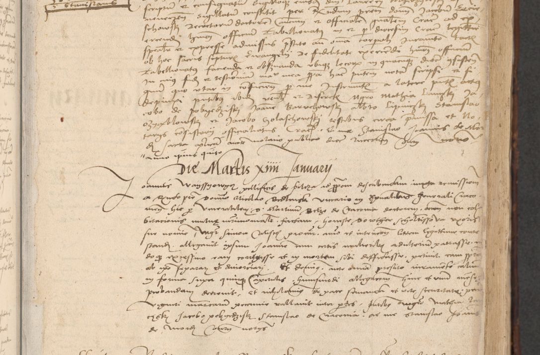 Zdjęcie nr 19 dla obiektu archiwalnego: INRI. Acta actorum, obligacionum et sentenciarum tam interlocutoriarum quam diffinitivarum coram reverendo patre ac egregio viro domino Jacobo Erciss[o]wski decretorum doctorem, canonico et officiali generali Cracoviensi ad annum Domini 1528, indicionem primam, pontificatus sanctissimi in Christo patris et domini domini Clementis divina probidendcia pape seprtimi, annum quintum, per Stanislaum de Mordi legalem consistorii notarium omine felici inchoantur
