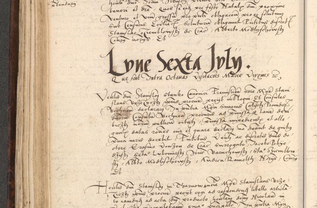 Zdjęcie nr 208 dla obiektu archiwalnego: INRI. Acta actorum, obligacionum et sentenciarum tam interlocutoriarum quam diffinitivarum coram reverendo patre ac egregio viro domino Jacobo Erciss[o]wski decretorum doctorem, canonico et officiali generali Cracoviensi ad annum Domini 1528, indicionem primam, pontificatus sanctissimi in Christo patris et domini domini Clementis divina probidendcia pape seprtimi, annum quintum, per Stanislaum de Mordi legalem consistorii notarium omine felici inchoantur