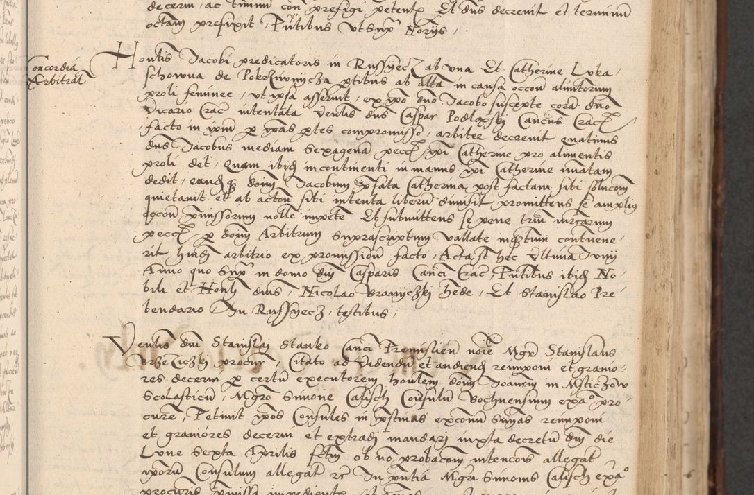 Zdjęcie nr 205 dla obiektu archiwalnego: INRI. Acta actorum, obligacionum et sentenciarum tam interlocutoriarum quam diffinitivarum coram reverendo patre ac egregio viro domino Jacobo Erciss[o]wski decretorum doctorem, canonico et officiali generali Cracoviensi ad annum Domini 1528, indicionem primam, pontificatus sanctissimi in Christo patris et domini domini Clementis divina probidendcia pape seprtimi, annum quintum, per Stanislaum de Mordi legalem consistorii notarium omine felici inchoantur