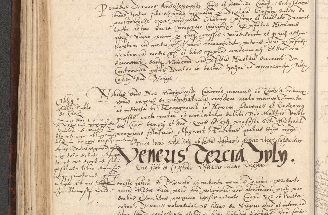 Zdjęcie nr 206 dla obiektu archiwalnego: INRI. Acta actorum, obligacionum et sentenciarum tam interlocutoriarum quam diffinitivarum coram reverendo patre ac egregio viro domino Jacobo Erciss[o]wski decretorum doctorem, canonico et officiali generali Cracoviensi ad annum Domini 1528, indicionem primam, pontificatus sanctissimi in Christo patris et domini domini Clementis divina probidendcia pape seprtimi, annum quintum, per Stanislaum de Mordi legalem consistorii notarium omine felici inchoantur