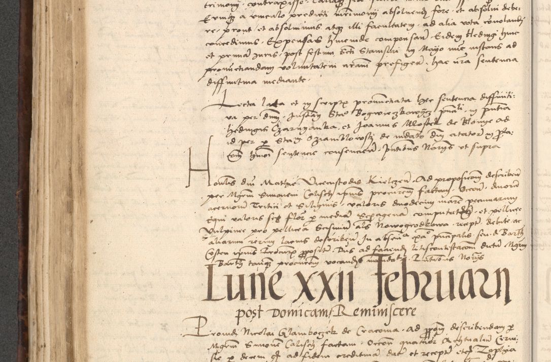 Zdjęcie nr 394 dla obiektu archiwalnego: INRI. Acta actorum, obligacionum et sentenciarum tam interlocutoriarum quam diffinitivarum coram reverendo patre ac egregio viro domino Jacobo Erciss[o]wski decretorum doctorem, canonico et officiali generali Cracoviensi ad annum Domini 1528, indicionem primam, pontificatus sanctissimi in Christo patris et domini domini Clementis divina probidendcia pape seprtimi, annum quintum, per Stanislaum de Mordi legalem consistorii notarium omine felici inchoantur