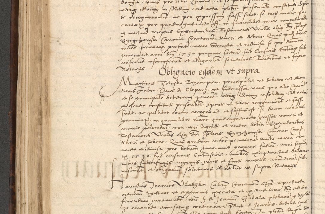 Zdjęcie nr 390 dla obiektu archiwalnego: INRI. Acta actorum, obligacionum et sentenciarum tam interlocutoriarum quam diffinitivarum coram reverendo patre ac egregio viro domino Jacobo Erciss[o]wski decretorum doctorem, canonico et officiali generali Cracoviensi ad annum Domini 1528, indicionem primam, pontificatus sanctissimi in Christo patris et domini domini Clementis divina probidendcia pape seprtimi, annum quintum, per Stanislaum de Mordi legalem consistorii notarium omine felici inchoantur
