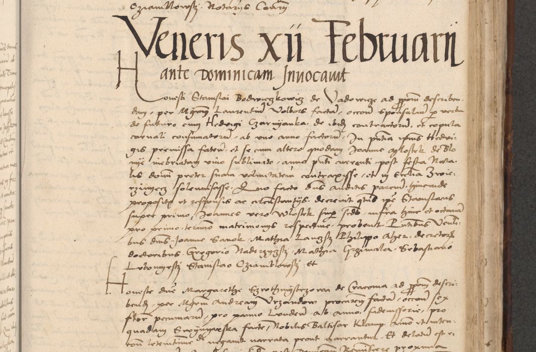 Zdjęcie nr 387 dla obiektu archiwalnego: INRI. Acta actorum, obligacionum et sentenciarum tam interlocutoriarum quam diffinitivarum coram reverendo patre ac egregio viro domino Jacobo Erciss[o]wski decretorum doctorem, canonico et officiali generali Cracoviensi ad annum Domini 1528, indicionem primam, pontificatus sanctissimi in Christo patris et domini domini Clementis divina probidendcia pape seprtimi, annum quintum, per Stanislaum de Mordi legalem consistorii notarium omine felici inchoantur