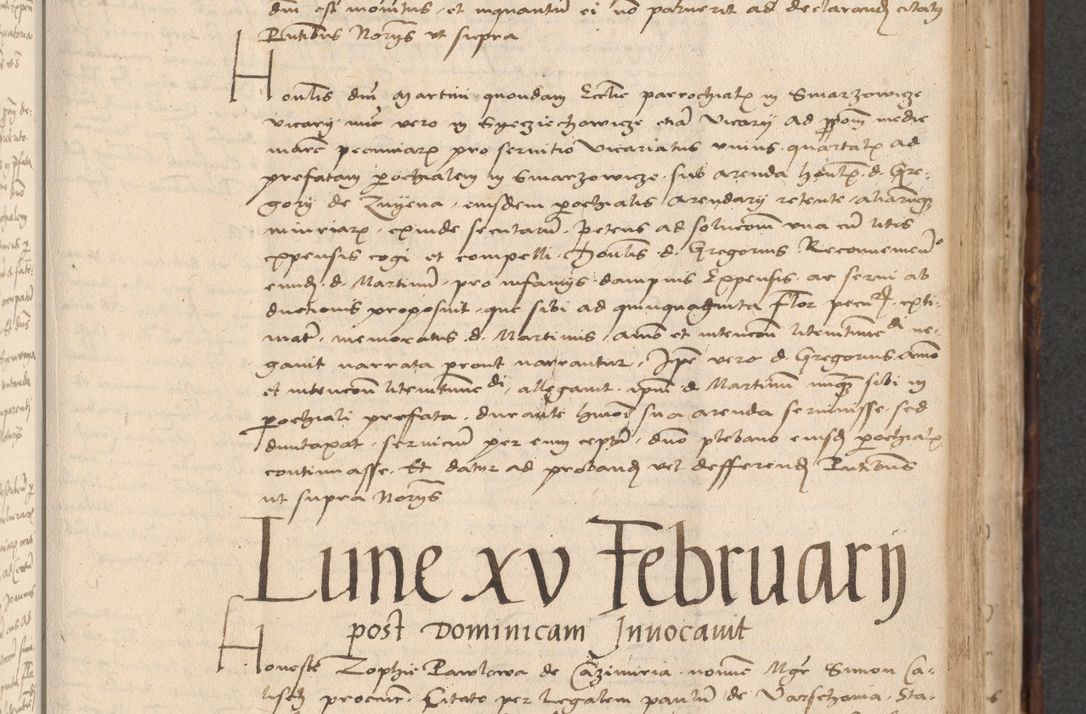 Zdjęcie nr 389 dla obiektu archiwalnego: INRI. Acta actorum, obligacionum et sentenciarum tam interlocutoriarum quam diffinitivarum coram reverendo patre ac egregio viro domino Jacobo Erciss[o]wski decretorum doctorem, canonico et officiali generali Cracoviensi ad annum Domini 1528, indicionem primam, pontificatus sanctissimi in Christo patris et domini domini Clementis divina probidendcia pape seprtimi, annum quintum, per Stanislaum de Mordi legalem consistorii notarium omine felici inchoantur