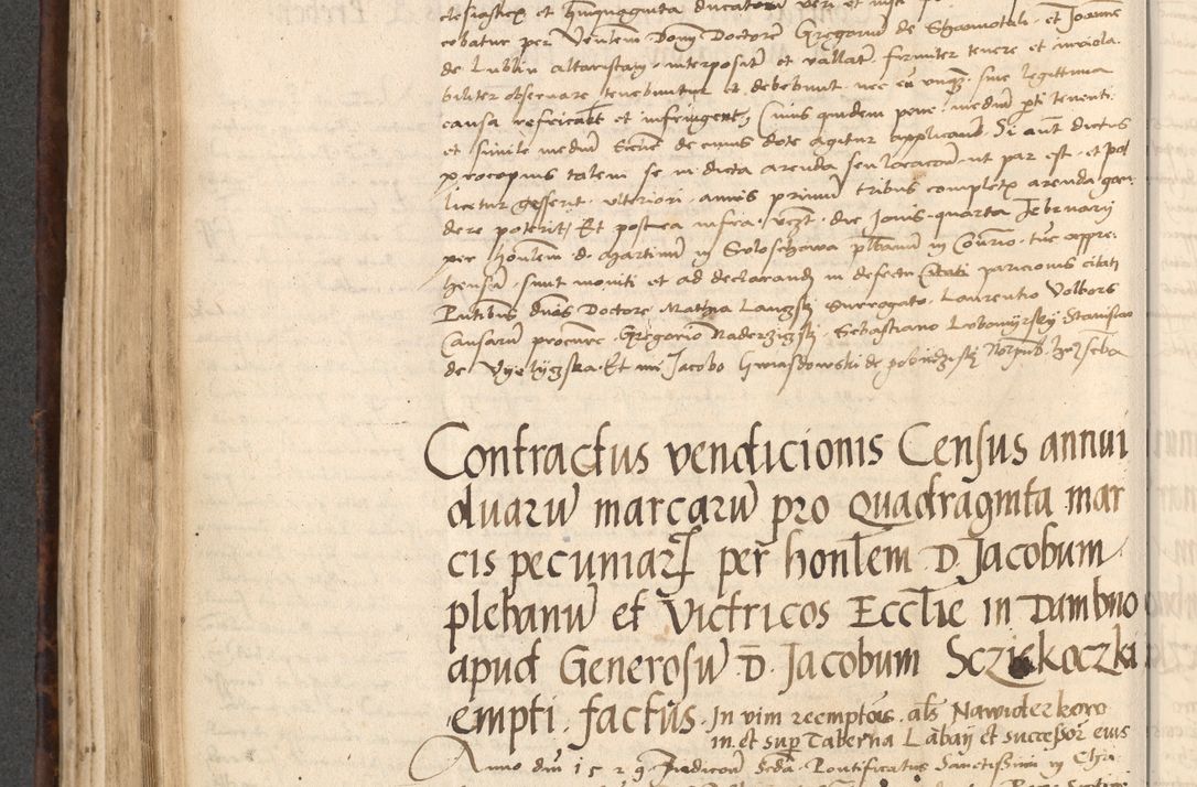 Zdjęcie nr 384 dla obiektu archiwalnego: INRI. Acta actorum, obligacionum et sentenciarum tam interlocutoriarum quam diffinitivarum coram reverendo patre ac egregio viro domino Jacobo Erciss[o]wski decretorum doctorem, canonico et officiali generali Cracoviensi ad annum Domini 1528, indicionem primam, pontificatus sanctissimi in Christo patris et domini domini Clementis divina probidendcia pape seprtimi, annum quintum, per Stanislaum de Mordi legalem consistorii notarium omine felici inchoantur