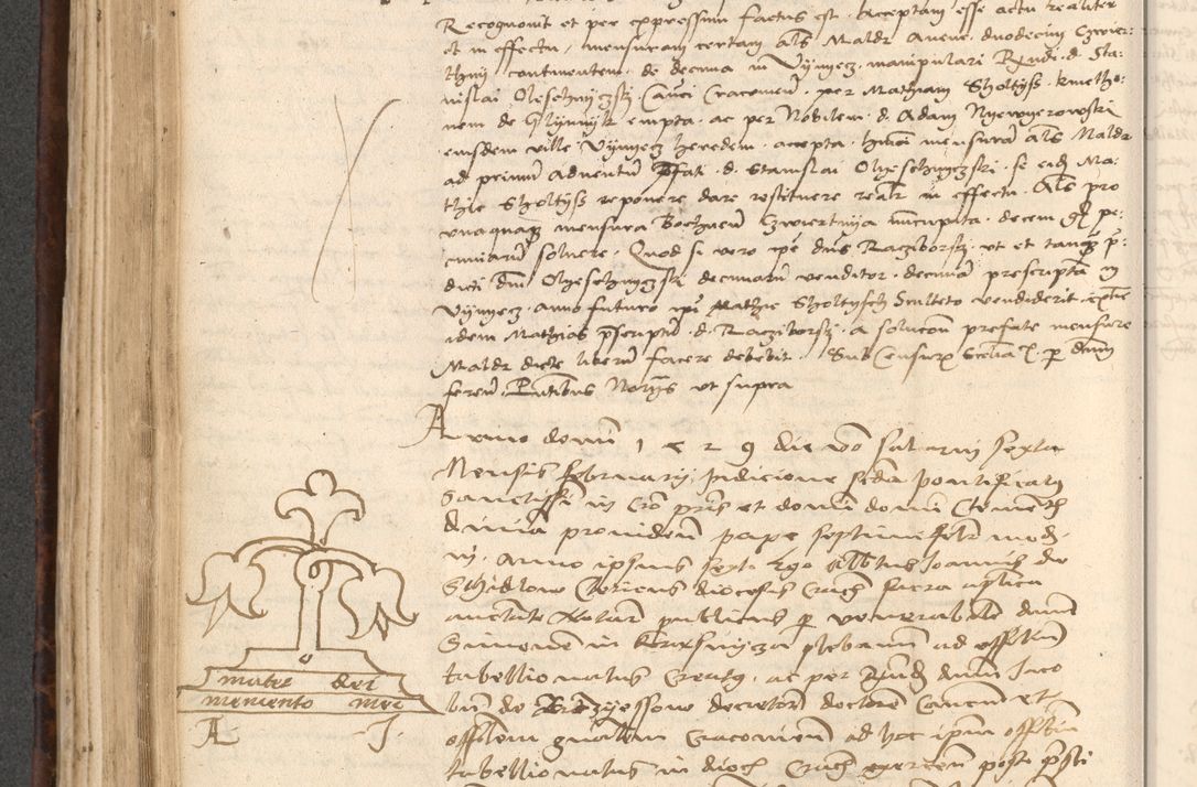 Zdjęcie nr 380 dla obiektu archiwalnego: INRI. Acta actorum, obligacionum et sentenciarum tam interlocutoriarum quam diffinitivarum coram reverendo patre ac egregio viro domino Jacobo Erciss[o]wski decretorum doctorem, canonico et officiali generali Cracoviensi ad annum Domini 1528, indicionem primam, pontificatus sanctissimi in Christo patris et domini domini Clementis divina probidendcia pape seprtimi, annum quintum, per Stanislaum de Mordi legalem consistorii notarium omine felici inchoantur