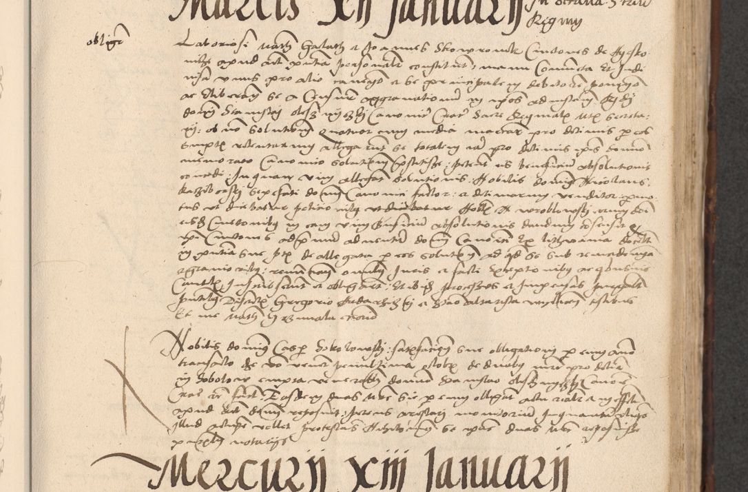Zdjęcie nr 357 dla obiektu archiwalnego: INRI. Acta actorum, obligacionum et sentenciarum tam interlocutoriarum quam diffinitivarum coram reverendo patre ac egregio viro domino Jacobo Erciss[o]wski decretorum doctorem, canonico et officiali generali Cracoviensi ad annum Domini 1528, indicionem primam, pontificatus sanctissimi in Christo patris et domini domini Clementis divina probidendcia pape seprtimi, annum quintum, per Stanislaum de Mordi legalem consistorii notarium omine felici inchoantur