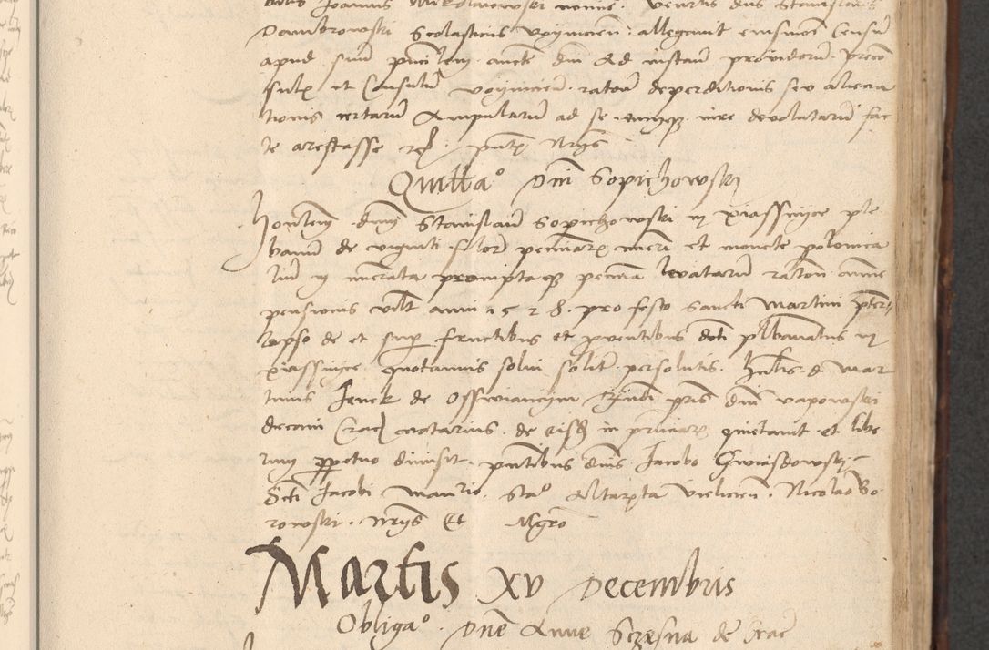 Zdjęcie nr 333 dla obiektu archiwalnego: INRI. Acta actorum, obligacionum et sentenciarum tam interlocutoriarum quam diffinitivarum coram reverendo patre ac egregio viro domino Jacobo Erciss[o]wski decretorum doctorem, canonico et officiali generali Cracoviensi ad annum Domini 1528, indicionem primam, pontificatus sanctissimi in Christo patris et domini domini Clementis divina probidendcia pape seprtimi, annum quintum, per Stanislaum de Mordi legalem consistorii notarium omine felici inchoantur