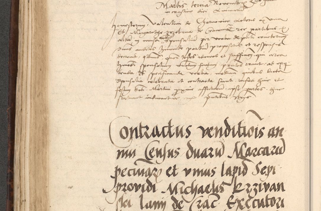 Zdjęcie nr 302 dla obiektu archiwalnego: INRI. Acta actorum, obligacionum et sentenciarum tam interlocutoriarum quam diffinitivarum coram reverendo patre ac egregio viro domino Jacobo Erciss[o]wski decretorum doctorem, canonico et officiali generali Cracoviensi ad annum Domini 1528, indicionem primam, pontificatus sanctissimi in Christo patris et domini domini Clementis divina probidendcia pape seprtimi, annum quintum, per Stanislaum de Mordi legalem consistorii notarium omine felici inchoantur