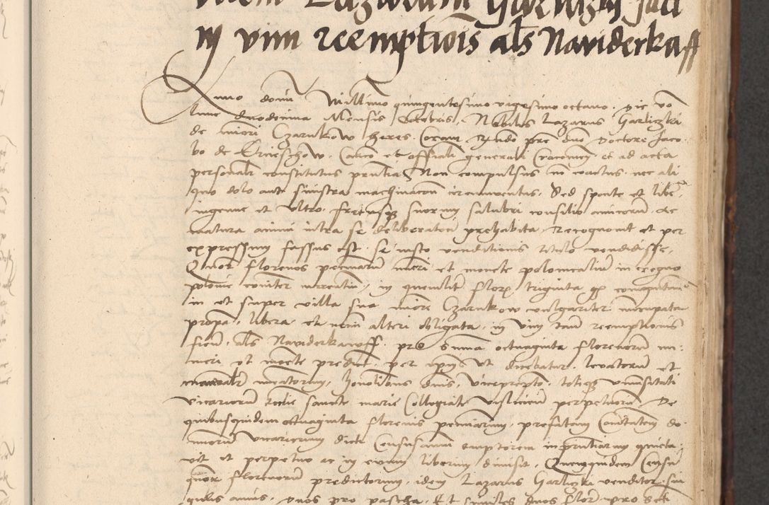 Zdjęcie nr 297 dla obiektu archiwalnego: INRI. Acta actorum, obligacionum et sentenciarum tam interlocutoriarum quam diffinitivarum coram reverendo patre ac egregio viro domino Jacobo Erciss[o]wski decretorum doctorem, canonico et officiali generali Cracoviensi ad annum Domini 1528, indicionem primam, pontificatus sanctissimi in Christo patris et domini domini Clementis divina probidendcia pape seprtimi, annum quintum, per Stanislaum de Mordi legalem consistorii notarium omine felici inchoantur