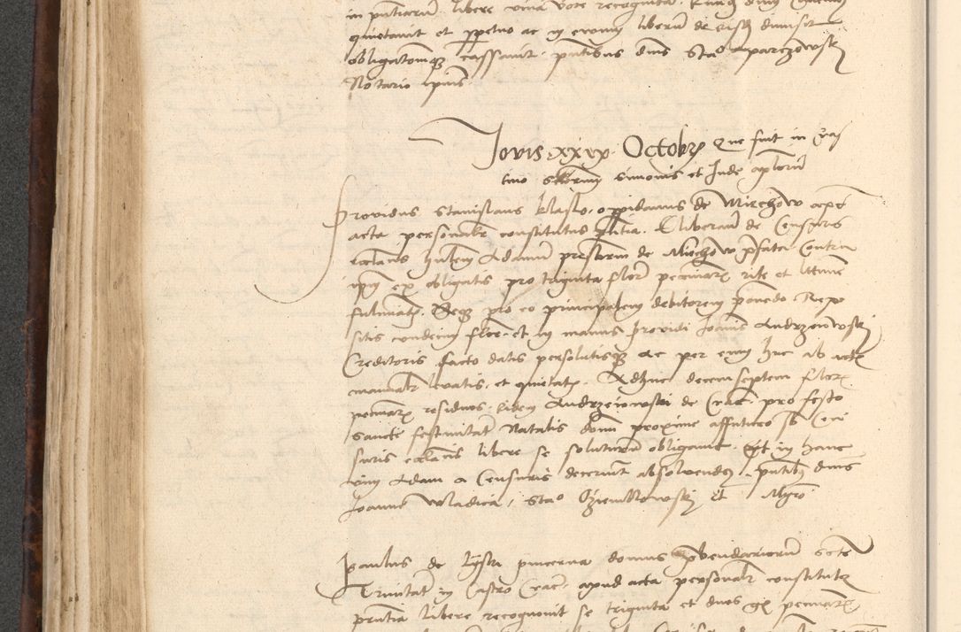 Zdjęcie nr 296 dla obiektu archiwalnego: INRI. Acta actorum, obligacionum et sentenciarum tam interlocutoriarum quam diffinitivarum coram reverendo patre ac egregio viro domino Jacobo Erciss[o]wski decretorum doctorem, canonico et officiali generali Cracoviensi ad annum Domini 1528, indicionem primam, pontificatus sanctissimi in Christo patris et domini domini Clementis divina probidendcia pape seprtimi, annum quintum, per Stanislaum de Mordi legalem consistorii notarium omine felici inchoantur