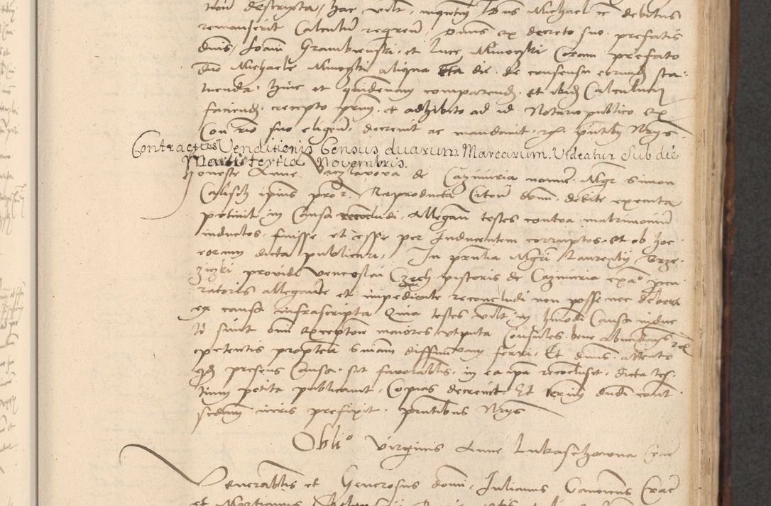 Zdjęcie nr 291 dla obiektu archiwalnego: INRI. Acta actorum, obligacionum et sentenciarum tam interlocutoriarum quam diffinitivarum coram reverendo patre ac egregio viro domino Jacobo Erciss[o]wski decretorum doctorem, canonico et officiali generali Cracoviensi ad annum Domini 1528, indicionem primam, pontificatus sanctissimi in Christo patris et domini domini Clementis divina probidendcia pape seprtimi, annum quintum, per Stanislaum de Mordi legalem consistorii notarium omine felici inchoantur