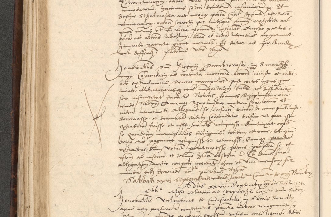 Zdjęcie nr 272 dla obiektu archiwalnego: INRI. Acta actorum, obligacionum et sentenciarum tam interlocutoriarum quam diffinitivarum coram reverendo patre ac egregio viro domino Jacobo Erciss[o]wski decretorum doctorem, canonico et officiali generali Cracoviensi ad annum Domini 1528, indicionem primam, pontificatus sanctissimi in Christo patris et domini domini Clementis divina probidendcia pape seprtimi, annum quintum, per Stanislaum de Mordi legalem consistorii notarium omine felici inchoantur