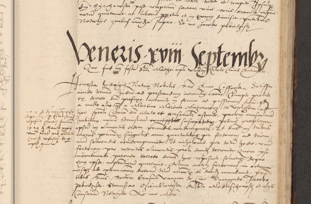 Zdjęcie nr 263 dla obiektu archiwalnego: INRI. Acta actorum, obligacionum et sentenciarum tam interlocutoriarum quam diffinitivarum coram reverendo patre ac egregio viro domino Jacobo Erciss[o]wski decretorum doctorem, canonico et officiali generali Cracoviensi ad annum Domini 1528, indicionem primam, pontificatus sanctissimi in Christo patris et domini domini Clementis divina probidendcia pape seprtimi, annum quintum, per Stanislaum de Mordi legalem consistorii notarium omine felici inchoantur