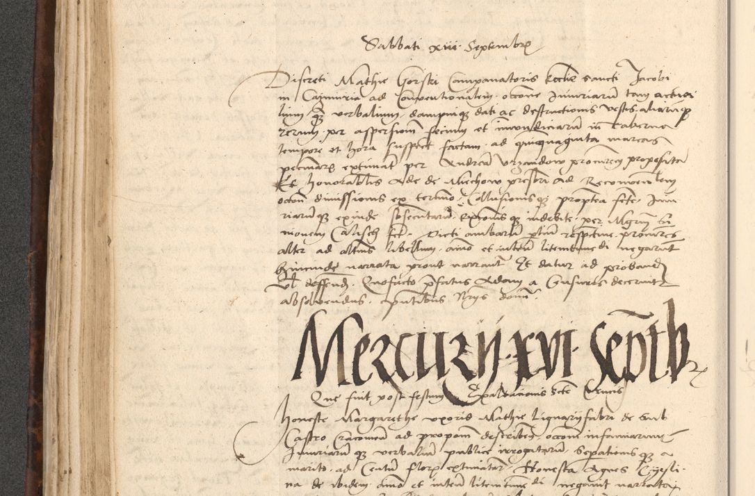 Zdjęcie nr 260 dla obiektu archiwalnego: INRI. Acta actorum, obligacionum et sentenciarum tam interlocutoriarum quam diffinitivarum coram reverendo patre ac egregio viro domino Jacobo Erciss[o]wski decretorum doctorem, canonico et officiali generali Cracoviensi ad annum Domini 1528, indicionem primam, pontificatus sanctissimi in Christo patris et domini domini Clementis divina probidendcia pape seprtimi, annum quintum, per Stanislaum de Mordi legalem consistorii notarium omine felici inchoantur