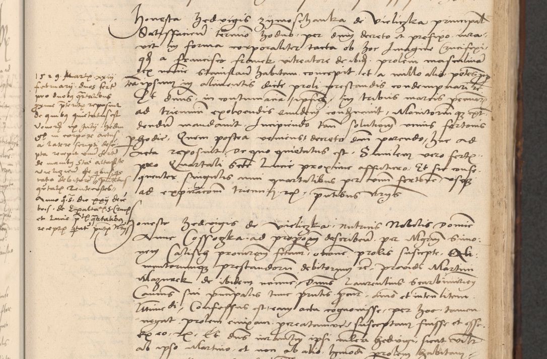 Zdjęcie nr 247 dla obiektu archiwalnego: INRI. Acta actorum, obligacionum et sentenciarum tam interlocutoriarum quam diffinitivarum coram reverendo patre ac egregio viro domino Jacobo Erciss[o]wski decretorum doctorem, canonico et officiali generali Cracoviensi ad annum Domini 1528, indicionem primam, pontificatus sanctissimi in Christo patris et domini domini Clementis divina probidendcia pape seprtimi, annum quintum, per Stanislaum de Mordi legalem consistorii notarium omine felici inchoantur