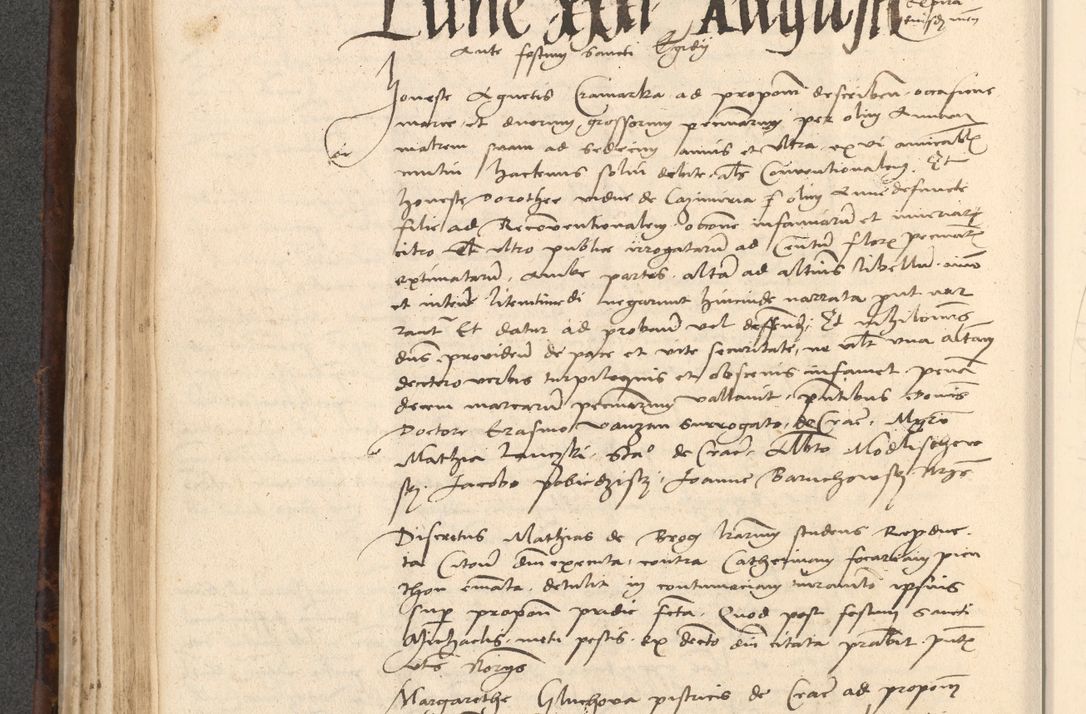 Zdjęcie nr 242 dla obiektu archiwalnego: INRI. Acta actorum, obligacionum et sentenciarum tam interlocutoriarum quam diffinitivarum coram reverendo patre ac egregio viro domino Jacobo Erciss[o]wski decretorum doctorem, canonico et officiali generali Cracoviensi ad annum Domini 1528, indicionem primam, pontificatus sanctissimi in Christo patris et domini domini Clementis divina probidendcia pape seprtimi, annum quintum, per Stanislaum de Mordi legalem consistorii notarium omine felici inchoantur