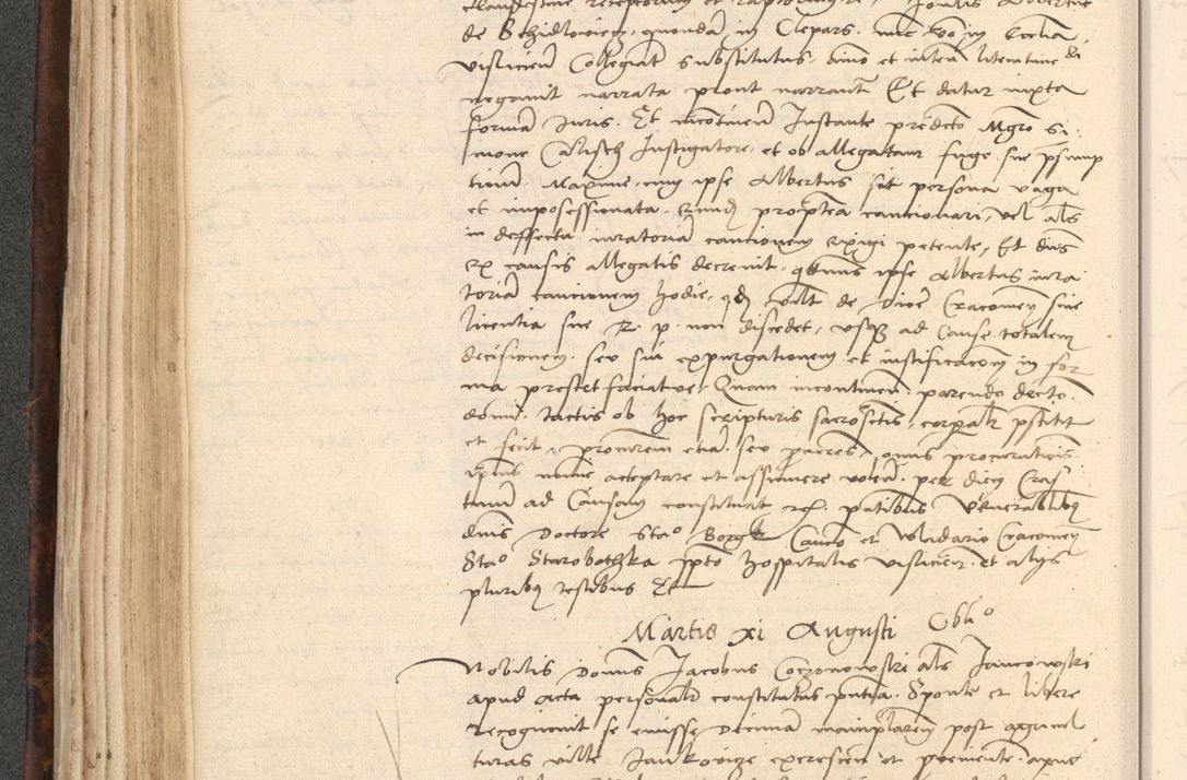 Zdjęcie nr 230 dla obiektu archiwalnego: INRI. Acta actorum, obligacionum et sentenciarum tam interlocutoriarum quam diffinitivarum coram reverendo patre ac egregio viro domino Jacobo Erciss[o]wski decretorum doctorem, canonico et officiali generali Cracoviensi ad annum Domini 1528, indicionem primam, pontificatus sanctissimi in Christo patris et domini domini Clementis divina probidendcia pape seprtimi, annum quintum, per Stanislaum de Mordi legalem consistorii notarium omine felici inchoantur