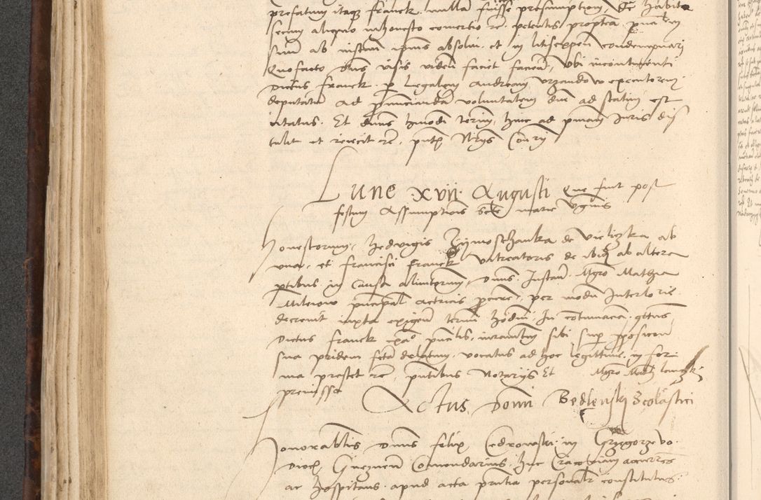 Zdjęcie nr 232 dla obiektu archiwalnego: INRI. Acta actorum, obligacionum et sentenciarum tam interlocutoriarum quam diffinitivarum coram reverendo patre ac egregio viro domino Jacobo Erciss[o]wski decretorum doctorem, canonico et officiali generali Cracoviensi ad annum Domini 1528, indicionem primam, pontificatus sanctissimi in Christo patris et domini domini Clementis divina probidendcia pape seprtimi, annum quintum, per Stanislaum de Mordi legalem consistorii notarium omine felici inchoantur