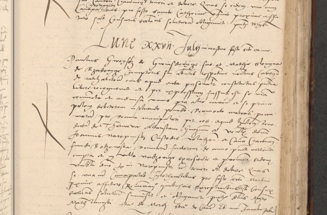 Zdjęcie nr 223 dla obiektu archiwalnego: INRI. Acta actorum, obligacionum et sentenciarum tam interlocutoriarum quam diffinitivarum coram reverendo patre ac egregio viro domino Jacobo Erciss[o]wski decretorum doctorem, canonico et officiali generali Cracoviensi ad annum Domini 1528, indicionem primam, pontificatus sanctissimi in Christo patris et domini domini Clementis divina probidendcia pape seprtimi, annum quintum, per Stanislaum de Mordi legalem consistorii notarium omine felici inchoantur