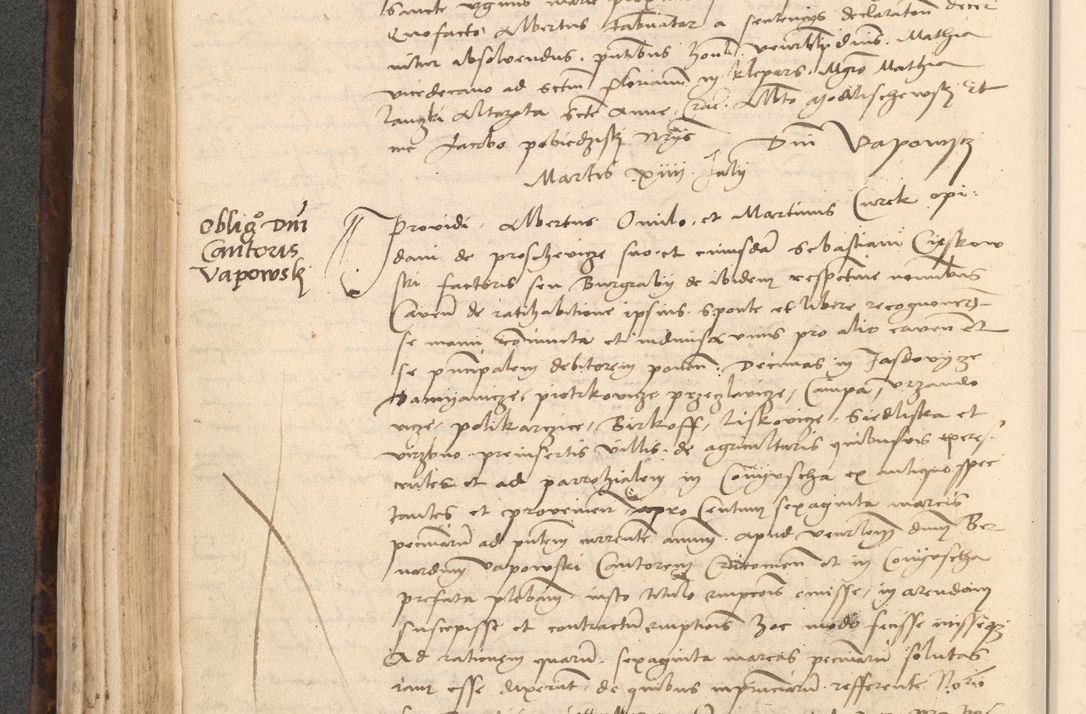 Zdjęcie nr 216 dla obiektu archiwalnego: INRI. Acta actorum, obligacionum et sentenciarum tam interlocutoriarum quam diffinitivarum coram reverendo patre ac egregio viro domino Jacobo Erciss[o]wski decretorum doctorem, canonico et officiali generali Cracoviensi ad annum Domini 1528, indicionem primam, pontificatus sanctissimi in Christo patris et domini domini Clementis divina probidendcia pape seprtimi, annum quintum, per Stanislaum de Mordi legalem consistorii notarium omine felici inchoantur