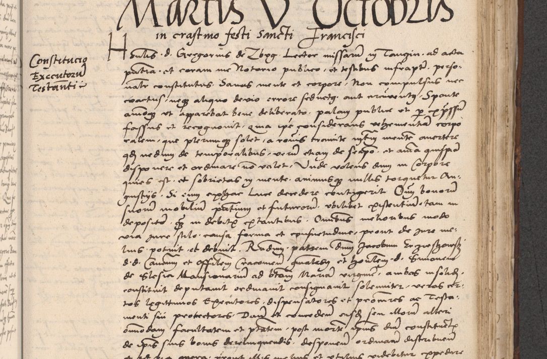 Zdjęcie nr 601 dla obiektu archiwalnego: INRI. Acta actorum, obligacionum et sentenciarum tam interlocutoriarum quam diffinitivarum coram reverendo patre ac egregio viro domino Jacobo Erciss[o]wski decretorum doctorem, canonico et officiali generali Cracoviensi ad annum Domini 1528, indicionem primam, pontificatus sanctissimi in Christo patris et domini domini Clementis divina probidendcia pape seprtimi, annum quintum, per Stanislaum de Mordi legalem consistorii notarium omine felici inchoantur