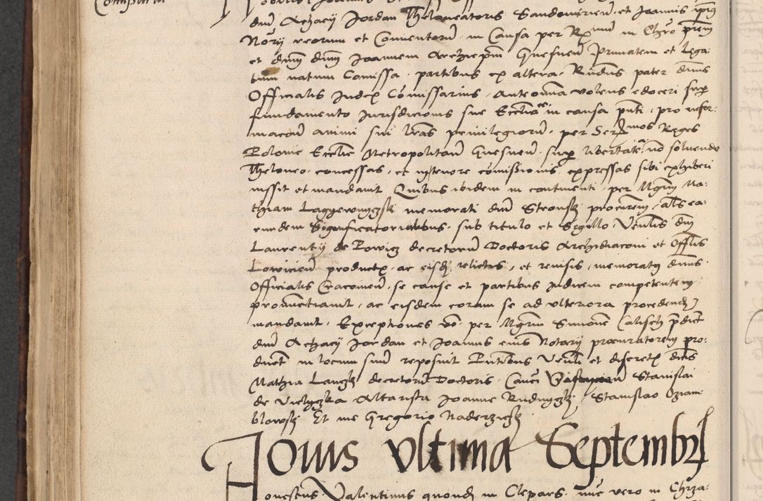 Zdjęcie nr 594 dla obiektu archiwalnego: INRI. Acta actorum, obligacionum et sentenciarum tam interlocutoriarum quam diffinitivarum coram reverendo patre ac egregio viro domino Jacobo Erciss[o]wski decretorum doctorem, canonico et officiali generali Cracoviensi ad annum Domini 1528, indicionem primam, pontificatus sanctissimi in Christo patris et domini domini Clementis divina probidendcia pape seprtimi, annum quintum, per Stanislaum de Mordi legalem consistorii notarium omine felici inchoantur