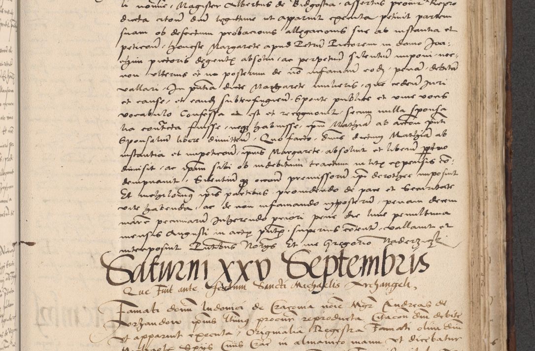 Zdjęcie nr 593 dla obiektu archiwalnego: INRI. Acta actorum, obligacionum et sentenciarum tam interlocutoriarum quam diffinitivarum coram reverendo patre ac egregio viro domino Jacobo Erciss[o]wski decretorum doctorem, canonico et officiali generali Cracoviensi ad annum Domini 1528, indicionem primam, pontificatus sanctissimi in Christo patris et domini domini Clementis divina probidendcia pape seprtimi, annum quintum, per Stanislaum de Mordi legalem consistorii notarium omine felici inchoantur
