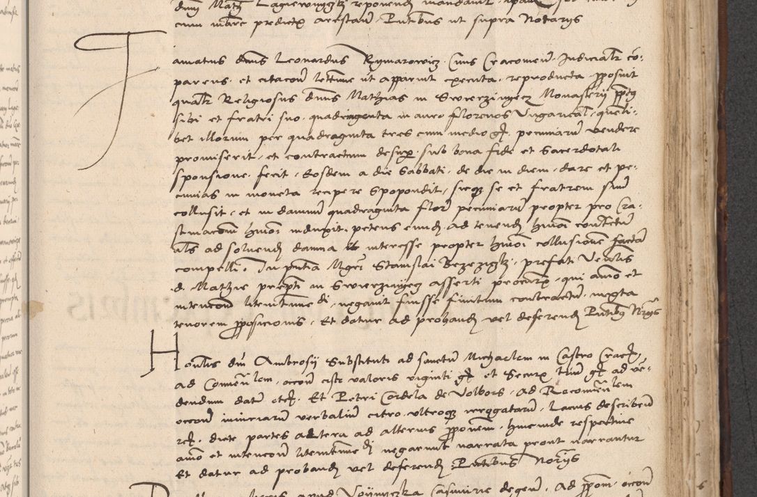 Zdjęcie nr 585 dla obiektu archiwalnego: INRI. Acta actorum, obligacionum et sentenciarum tam interlocutoriarum quam diffinitivarum coram reverendo patre ac egregio viro domino Jacobo Erciss[o]wski decretorum doctorem, canonico et officiali generali Cracoviensi ad annum Domini 1528, indicionem primam, pontificatus sanctissimi in Christo patris et domini domini Clementis divina probidendcia pape seprtimi, annum quintum, per Stanislaum de Mordi legalem consistorii notarium omine felici inchoantur
